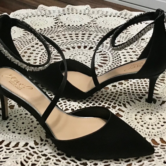 Jewel Badgley Mischka Alaia Pointed-Toe Kitten Heel~Black~Size 8.5 - Picture 3 of 16